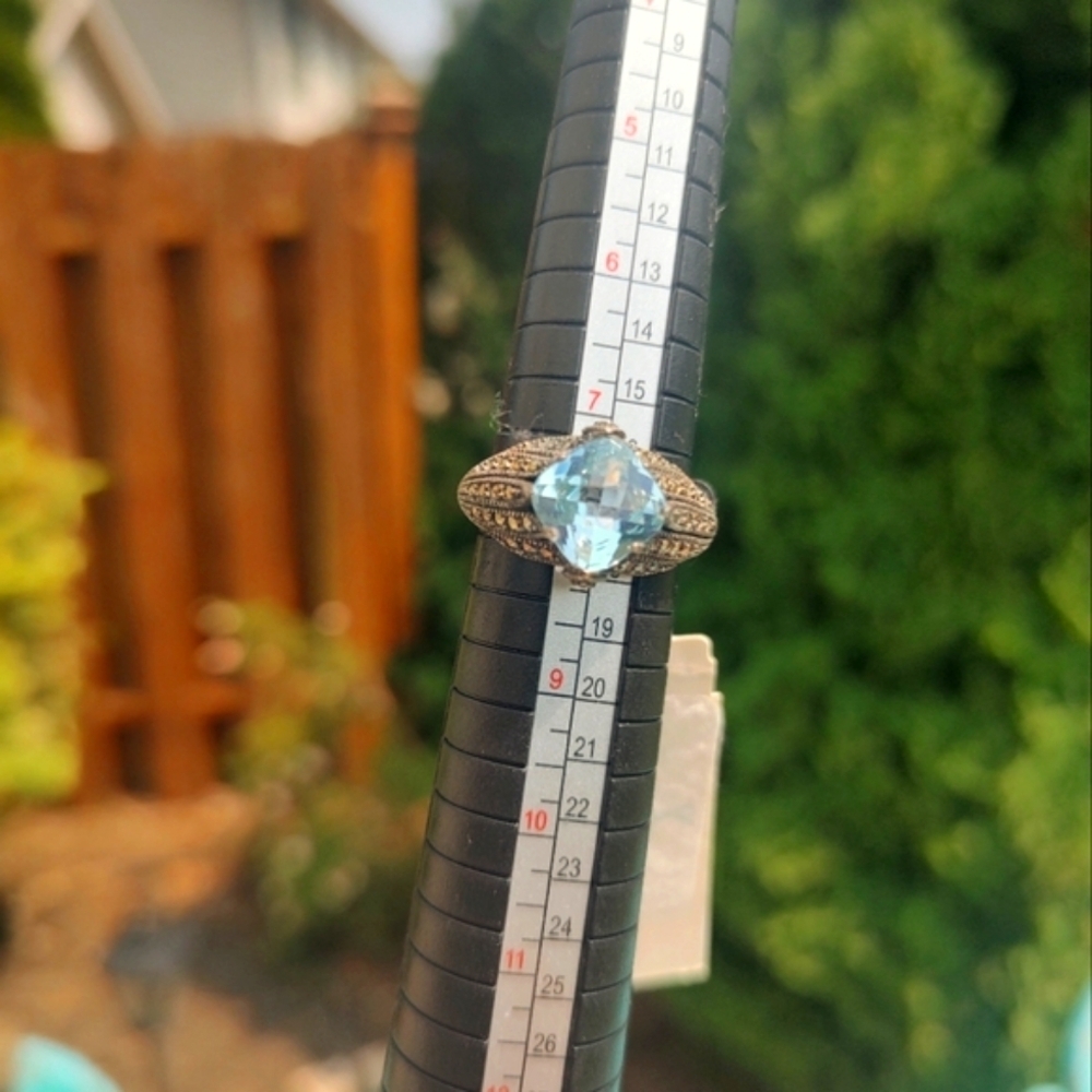 Judith Jack Ring Sterling Silver Marcasite Blue Topaz Size 7 3/4